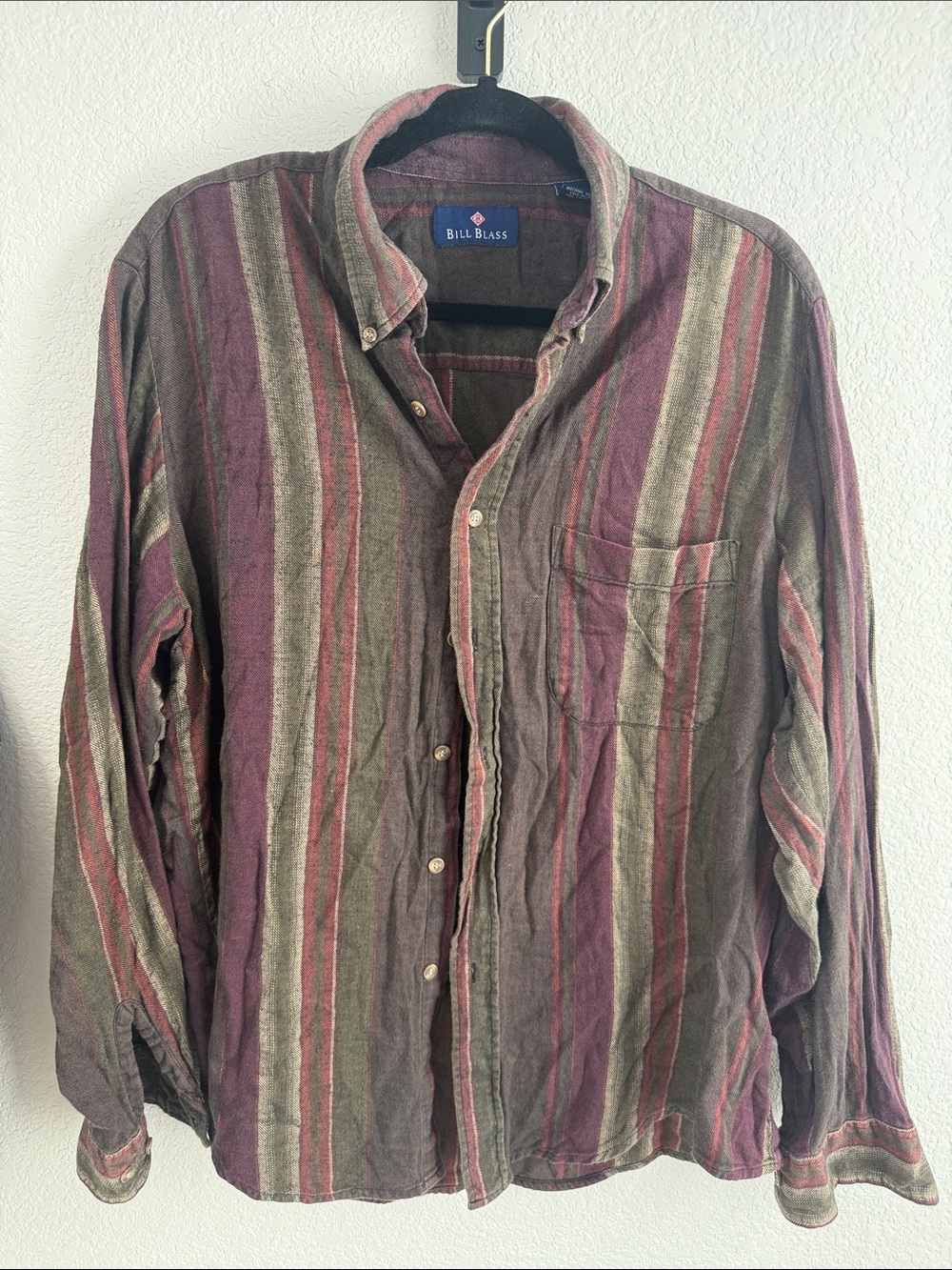 Bill Blass Men's Striped Button-Up Shirt- Size L